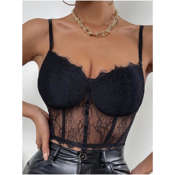 Bellanblue Tops - Boho Black Floral Lace Cropped Sexy Corset Cami Top